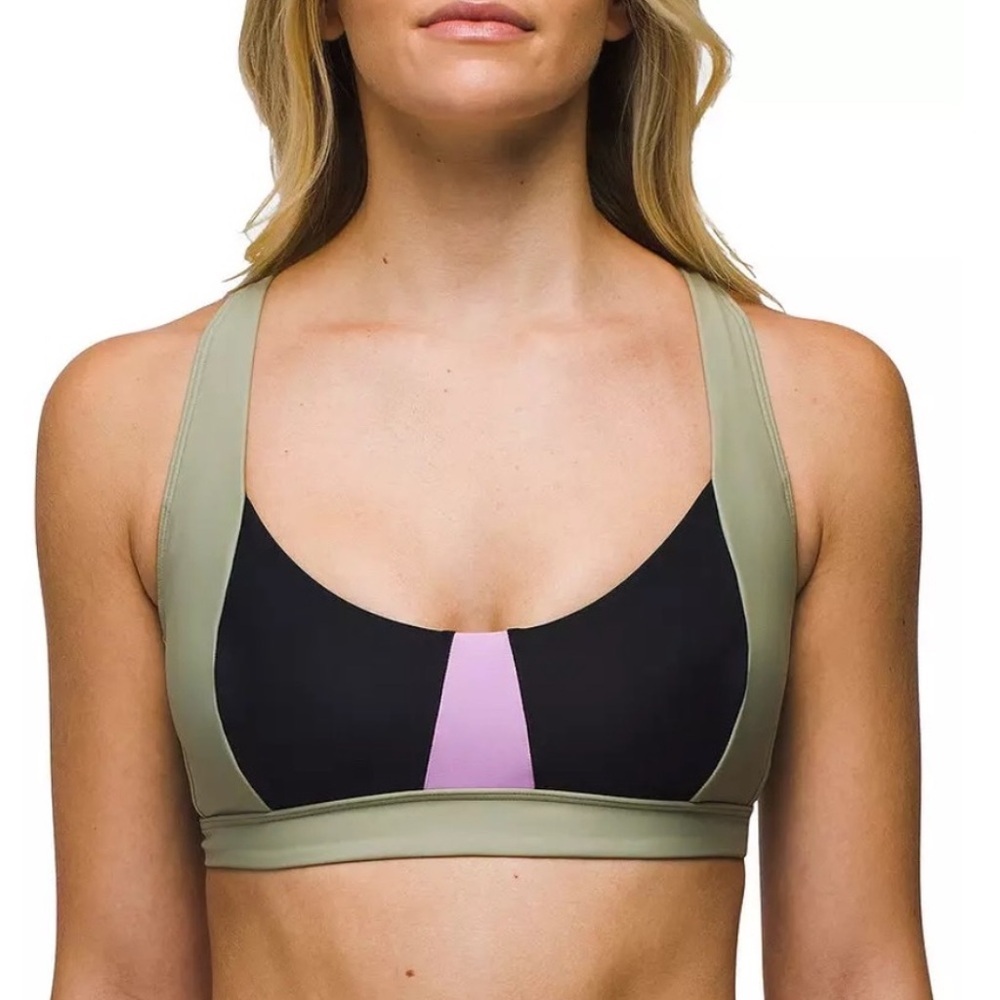 NWT Prana L Black Pink Green Tulum Swim Top Colorblock